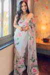 Artistic 1-Minute Ready To Wear Off White Organza Silk Saree