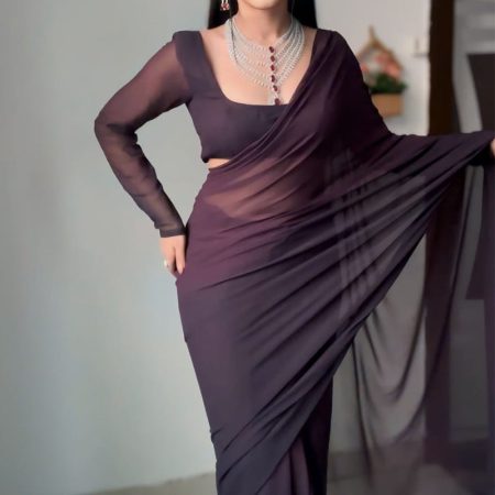 Tempting 1-Minute Ready To Wear Brown Georgette Saree