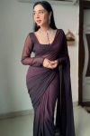 Tempting 1-Minute Ready To Wear Brown Georgette Saree