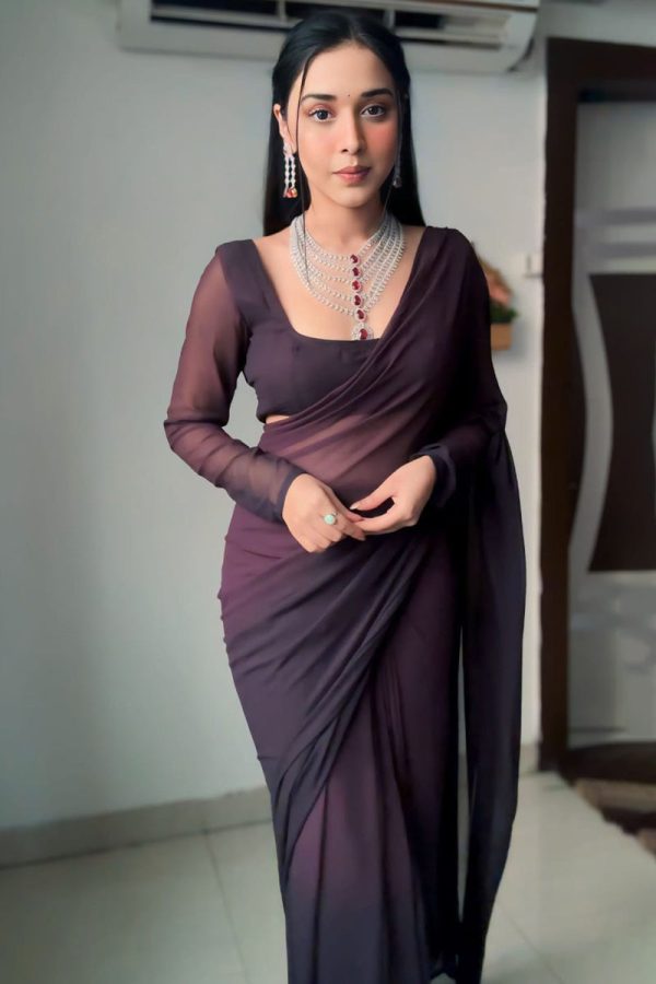 Tempting 1-Minute Ready To Wear Brown Georgette Saree