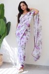 Seraglio 1-Minute Ready To Wear White Georgette Saree