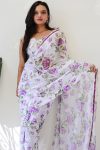 Seraglio 1-Minute Ready To Wear White Georgette Saree