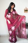 Gossamer 1-Minute Ready To Wear Maroon Georgette Saree