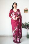 Gossamer 1-Minute Ready To Wear Maroon Georgette Saree