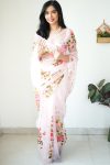 Ineffable 1-Minute Ready To Wear Baby Pink Organza Silk Saree