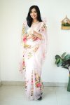 Ineffable 1-Minute Ready To Wear Baby Pink Organza Silk Saree