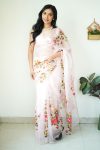 Ineffable 1-Minute Ready To Wear Baby Pink Organza Silk Saree