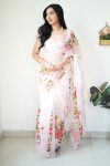 Ineffable 1-Minute Ready To Wear Baby Pink Organza Silk Saree