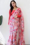 Magnificat 1-Minute Ready To Wear Pink Georgette Saree