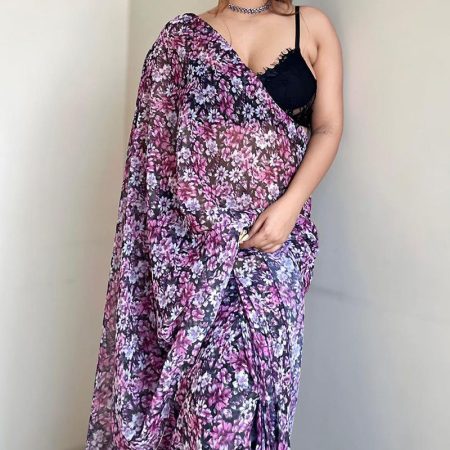 Petrichor 1-Minute Ready To Wear Purple Georgette Saree