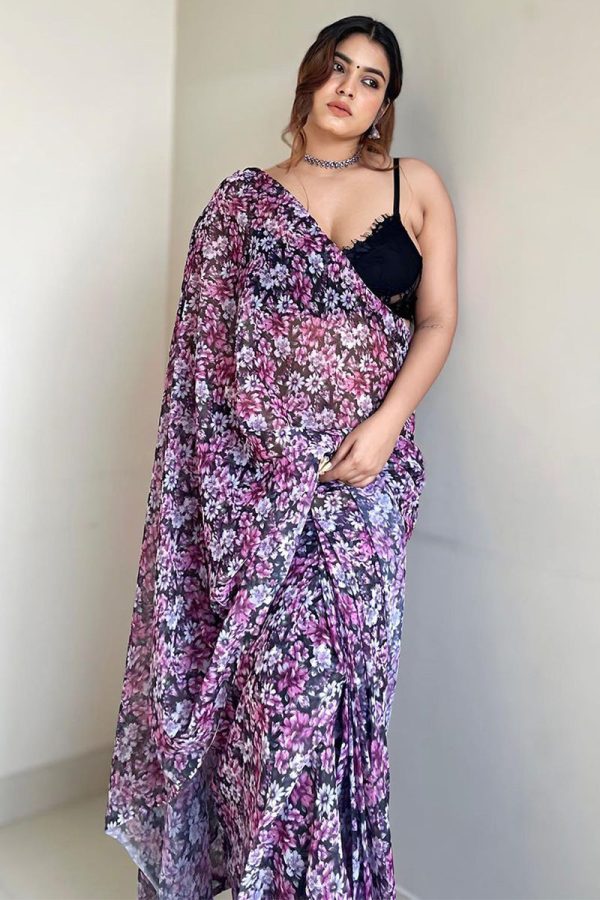 Petrichor 1-Minute Ready To Wear Purple Georgette Saree