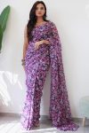 Petrichor 1-Minute Ready To Wear Purple Georgette Saree