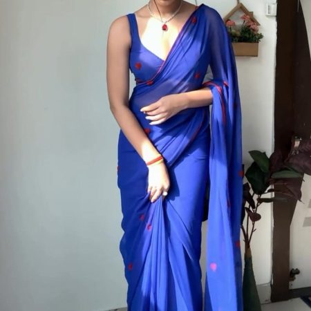 Whimsical 1-Minute Ready To Wear Blue Georgette Saree