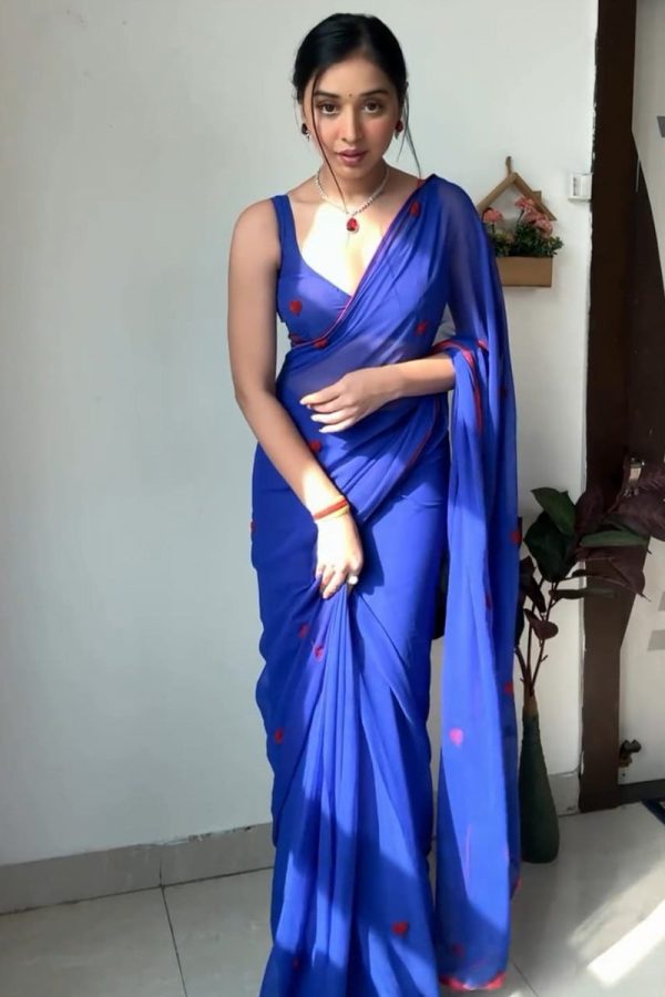 Whimsical 1-Minute Ready To Wear Blue Georgette Saree