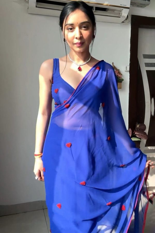 Whimsical 1-Minute Ready To Wear Blue Georgette Saree