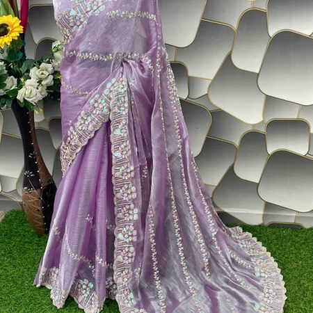 Murmurous Lavender Jimmy Choo Silk Saree With Epiphany Blouse Piece