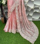 Beleaguer Peach Jimmy Choo Silk Saree With Exquisite Blouse Piece