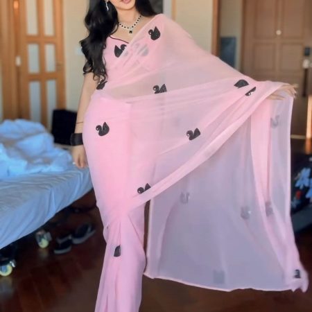 Ratatouille 1-Minute Ready To Wear Pink Georgette Saree