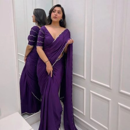 Cynosure 1-Minute Ready To Wear Purple Georgette Saree