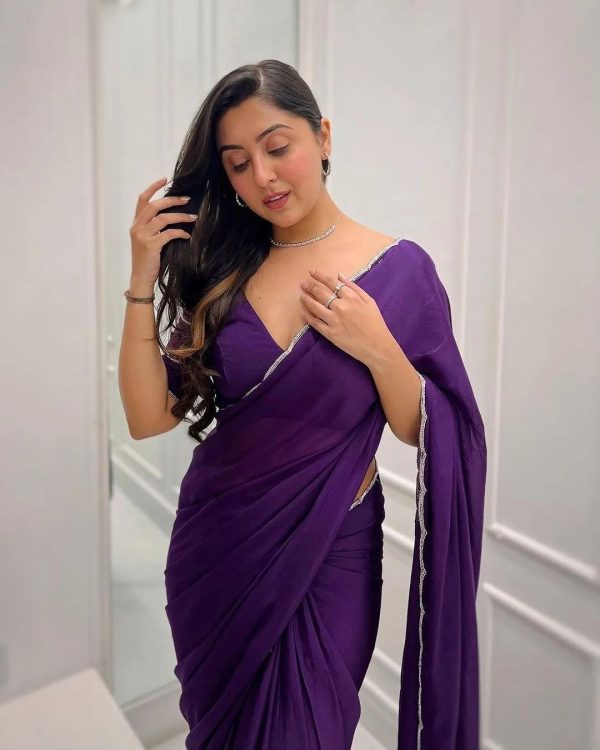 Cynosure 1-Minute Ready To Wear Purple Georgette Saree