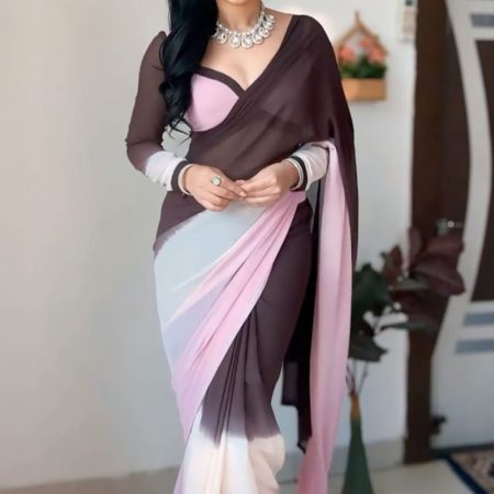 Divine 1-Minute Ready To Wear Brown and Pink Georgette Saree