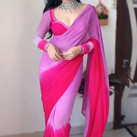 Captivating 1-Minute Ready To Wear Lavender and Pink Georgette Saree