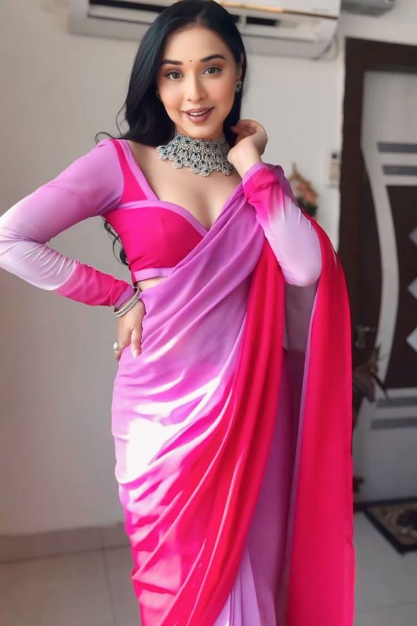 Captivating 1-Minute Ready To Wear Lavender and Pink Georgette Saree