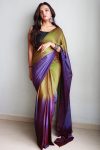 Beautiful 1-Minute Ready To Wear Mehndi and Blue Chiffon Silk Saree