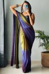 Beautiful 1-Minute Ready To Wear Mehndi and Blue Chiffon Silk Saree