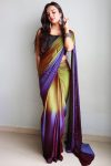 Beautiful 1-Minute Ready To Wear Mehndi and Blue Chiffon Silk Saree