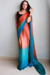 Mesmerising 1-Minute Ready To Wear Orange and Firozi Chiffon Silk Saree