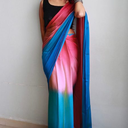 Amazing 1-Minute Ready To Wear Pink and Frizoi Chiffon Silk Saree