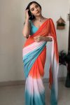 Twirling 1-Minute Ready To Wear Orange and Firozi Georgette Saree