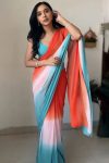 Twirling 1-Minute Ready To Wear Orange and Firozi Georgette Saree