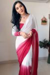 Admirable 1-Minute Ready To Wear Dark Pink and White Georgette Saree