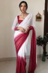 Admirable 1-Minute Ready To Wear Dark Pink and White Georgette Saree