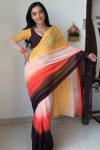 Petrichor 1-Minute Ready To Wear Yellow and Brown Georgette Saree