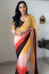 Petrichor 1-Minute Ready To Wear Yellow and Brown Georgette Saree