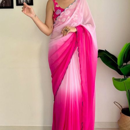 Mellifluous 1-Minute Ready To Wear Dark Pink Georgette Saree