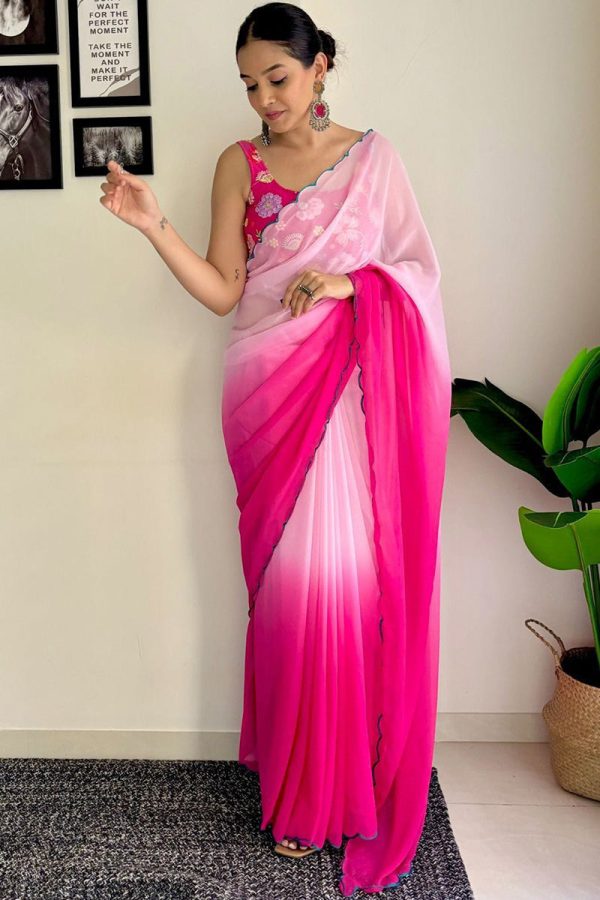 Mellifluous 1-Minute Ready To Wear Dark Pink Georgette Saree