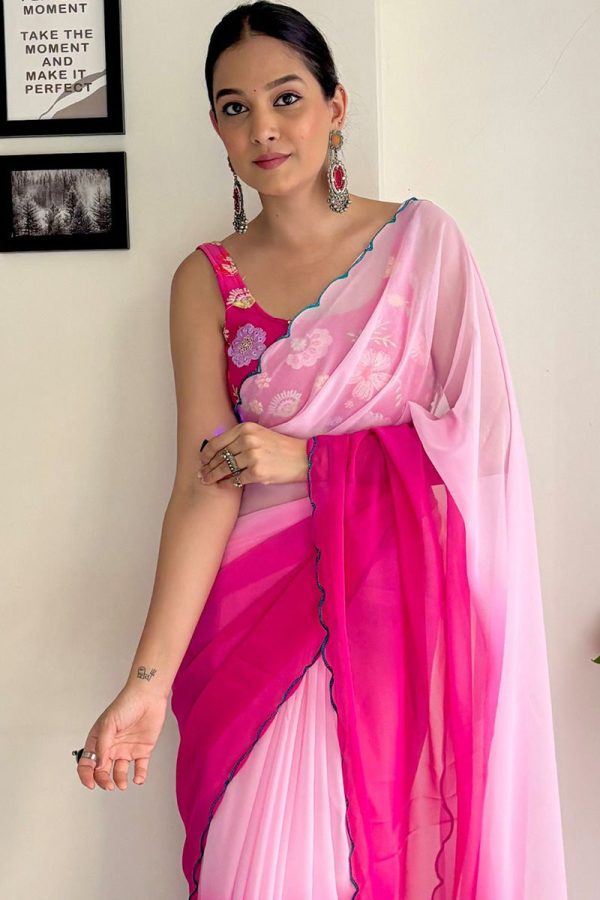 Mellifluous 1-Minute Ready To Wear Dark Pink Georgette Saree