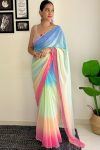 Lustrous 1-Minute Ready To Wear Firozi and Pink Georgette Saree