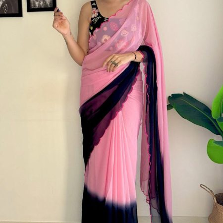 Allure 1-Minute Ready To Wear Pink and Blue Georgette Saree