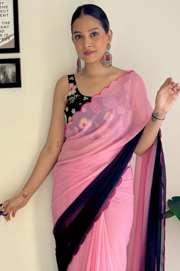 Allure 1-Minute Ready To Wear Pink and Blue Georgette Saree