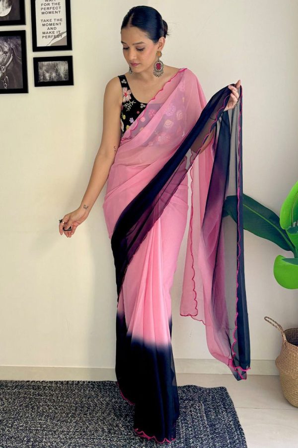 Allure 1-Minute Ready To Wear Pink and Blue Georgette Saree