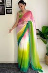 Unequalled 1-Minute Ready To Wear Pink and Parrot Georgette Saree