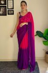 Supernal 1-Minute Ready To Wear Pink and Purple Georgette Saree