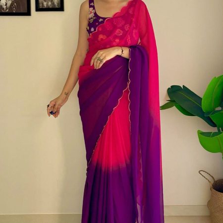 Supernal 1-Minute Ready To Wear Pink and Purple Georgette Saree