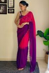 Supernal 1-Minute Ready To Wear Pink and Purple Georgette Saree