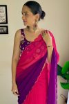 Supernal 1-Minute Ready To Wear Pink and Purple Georgette Saree